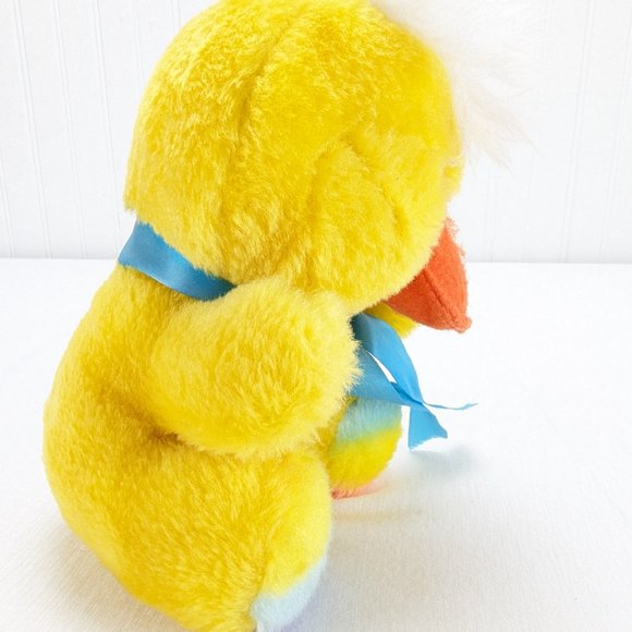 1984 Animal Toy Yellow Duck Plush Stuffed Animal 7" Rainbow Feet Orange Beak - Picture 5 of 9